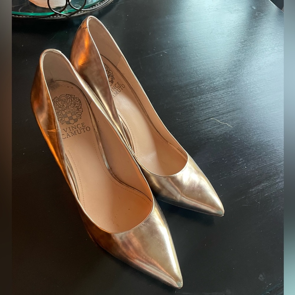 Vince Camuto gold heels, size 9. Heel is 4 inches.